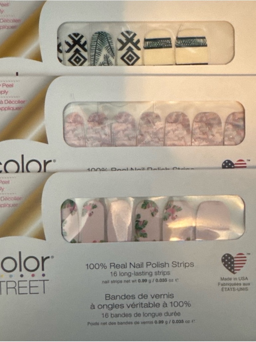 Color Street Pink, Flamingo Floral and Green Leaf Nail Polish Strips